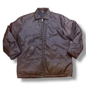 VTG Unitog Polyester Jacket Mens Chocolate Brown Coat Union Made USA L NO HOOD